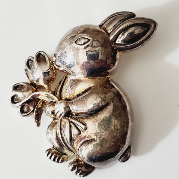 Jewelry Vintage Bunny Rabbit Brooch Pendant Big Signed Mj Euc 8s 90s